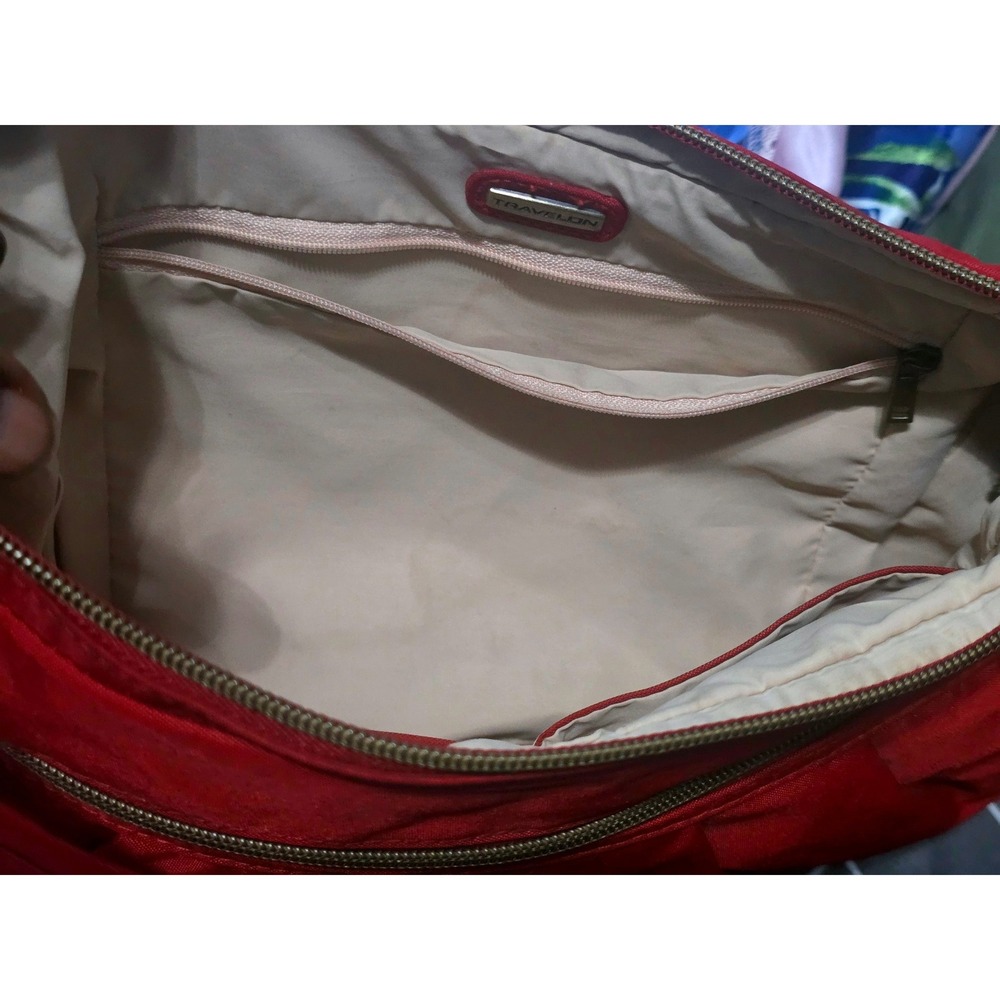 Travelon Anti-Theft Red Nylon Crossbody Hobo Bag Multiple Pockets Adjustable - Picture 7 of 11
